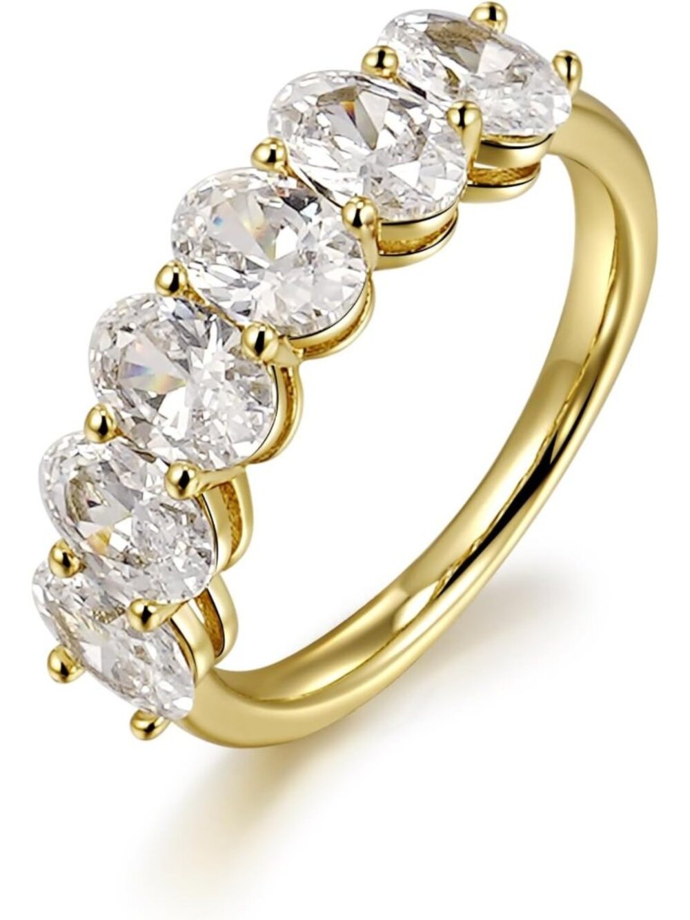 Elegant Gold Plated Half Eternity Ring - 0.5CT CZ Oval Cut Stackable Band